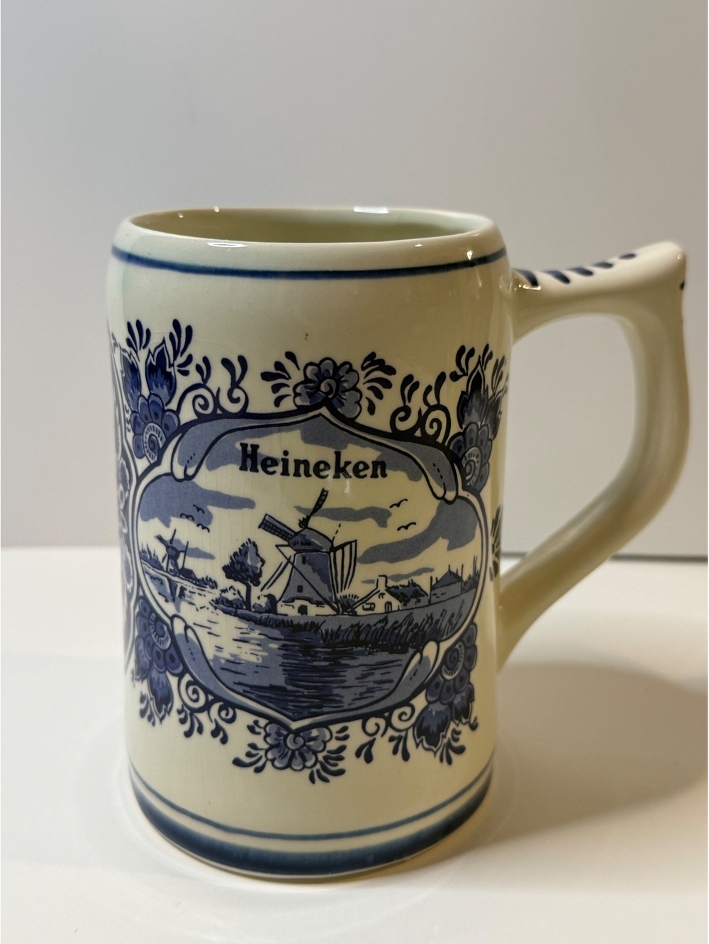 Vintage Heineken Delft Blue Beer Stein Mug Hand Painted Holland Windmill